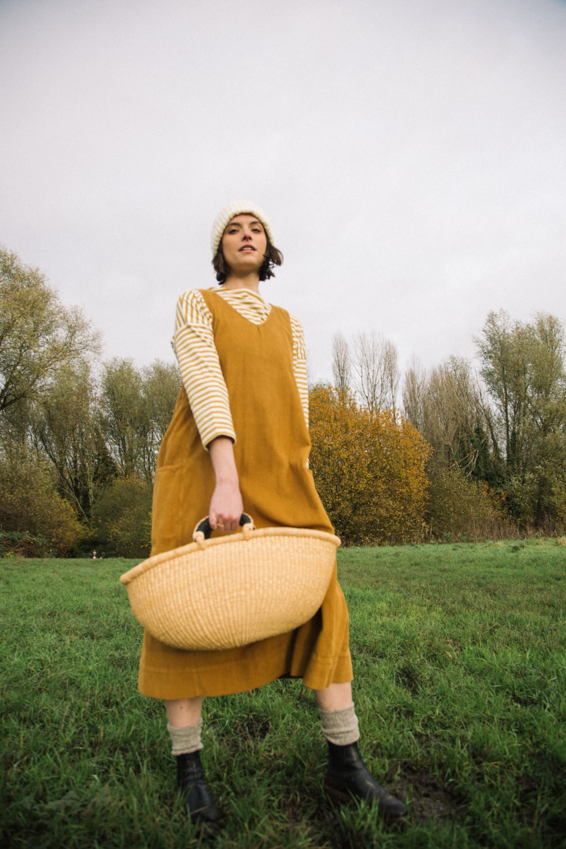 Nandina Organic Cotton Cord Dress in Ochre