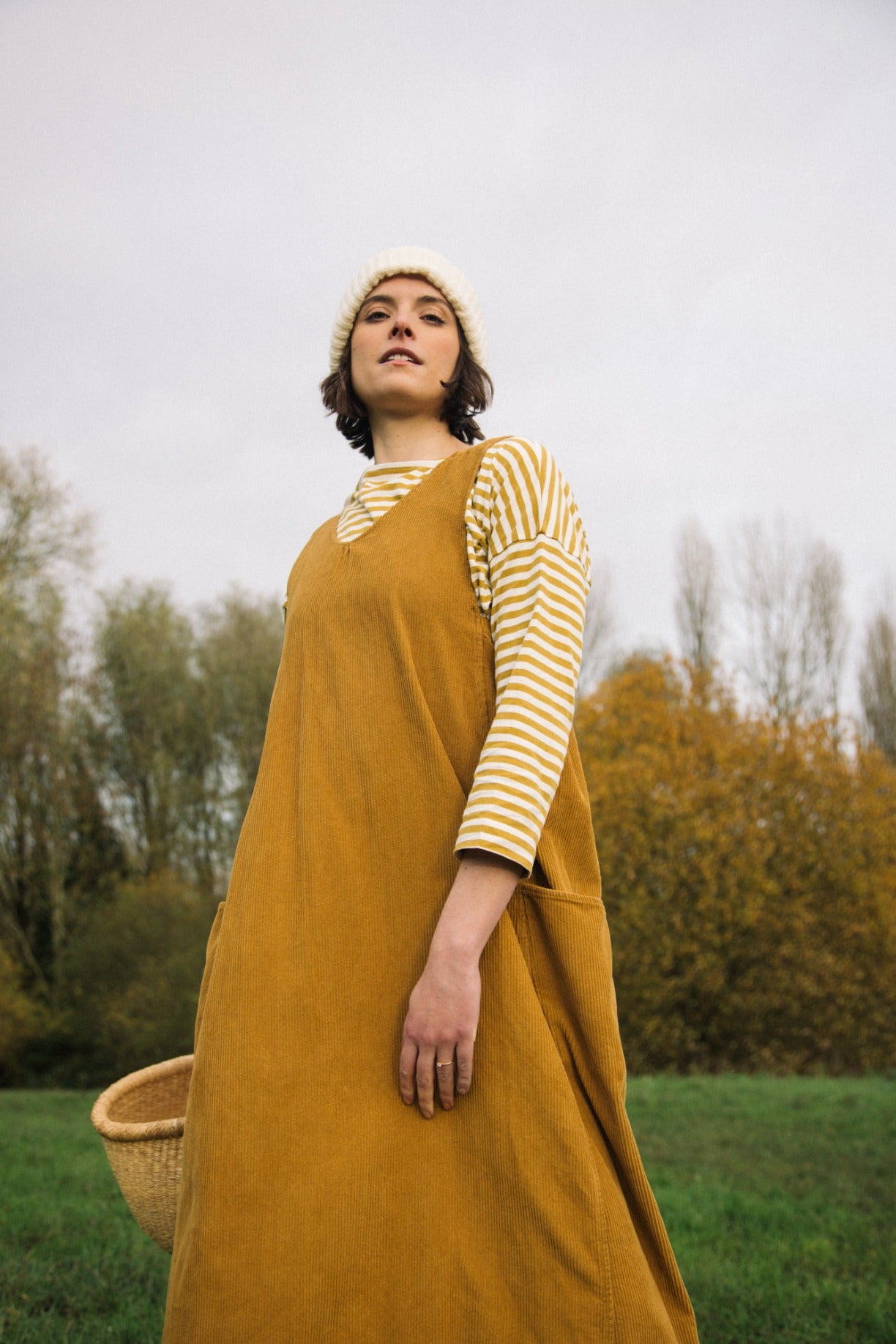 Nandina Organic Cotton Cord Dress in Ochre