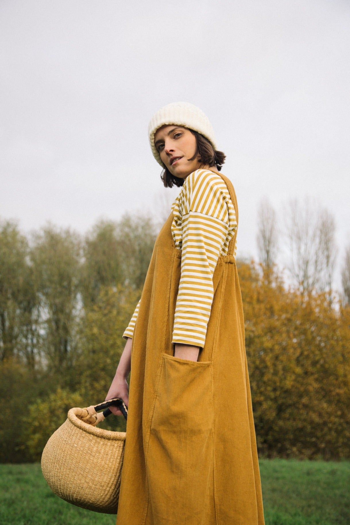 Nandina Organic Cotton Cord Dress in Ochre