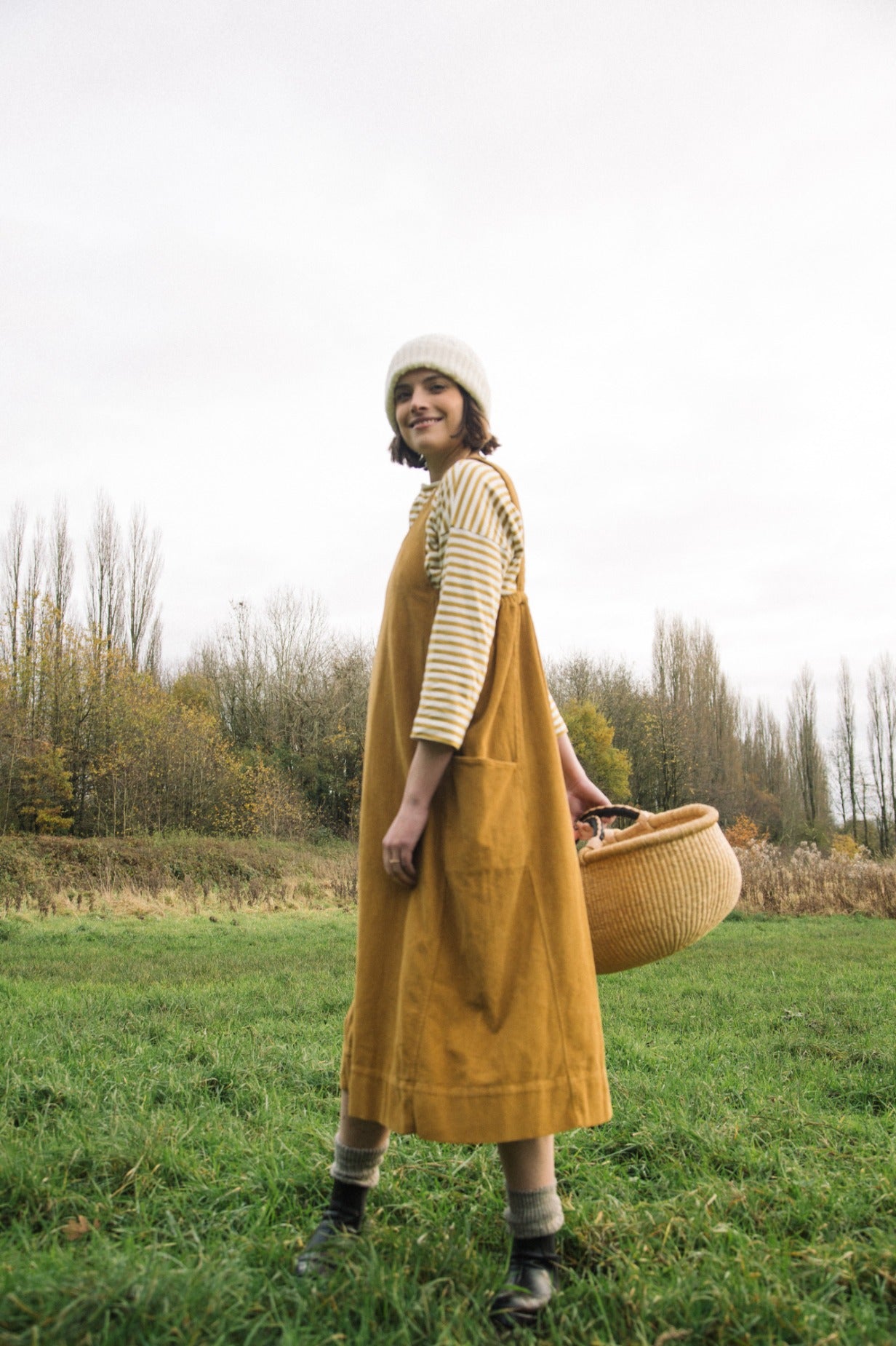 Nandina Organic Cotton Cord Dress in Ochre