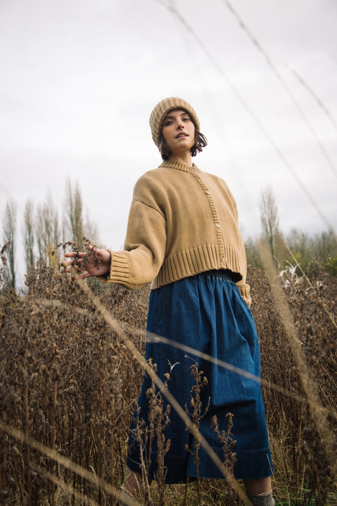 Hisa-Leigh Organic Cotton Denim Skirt in Mid Blue