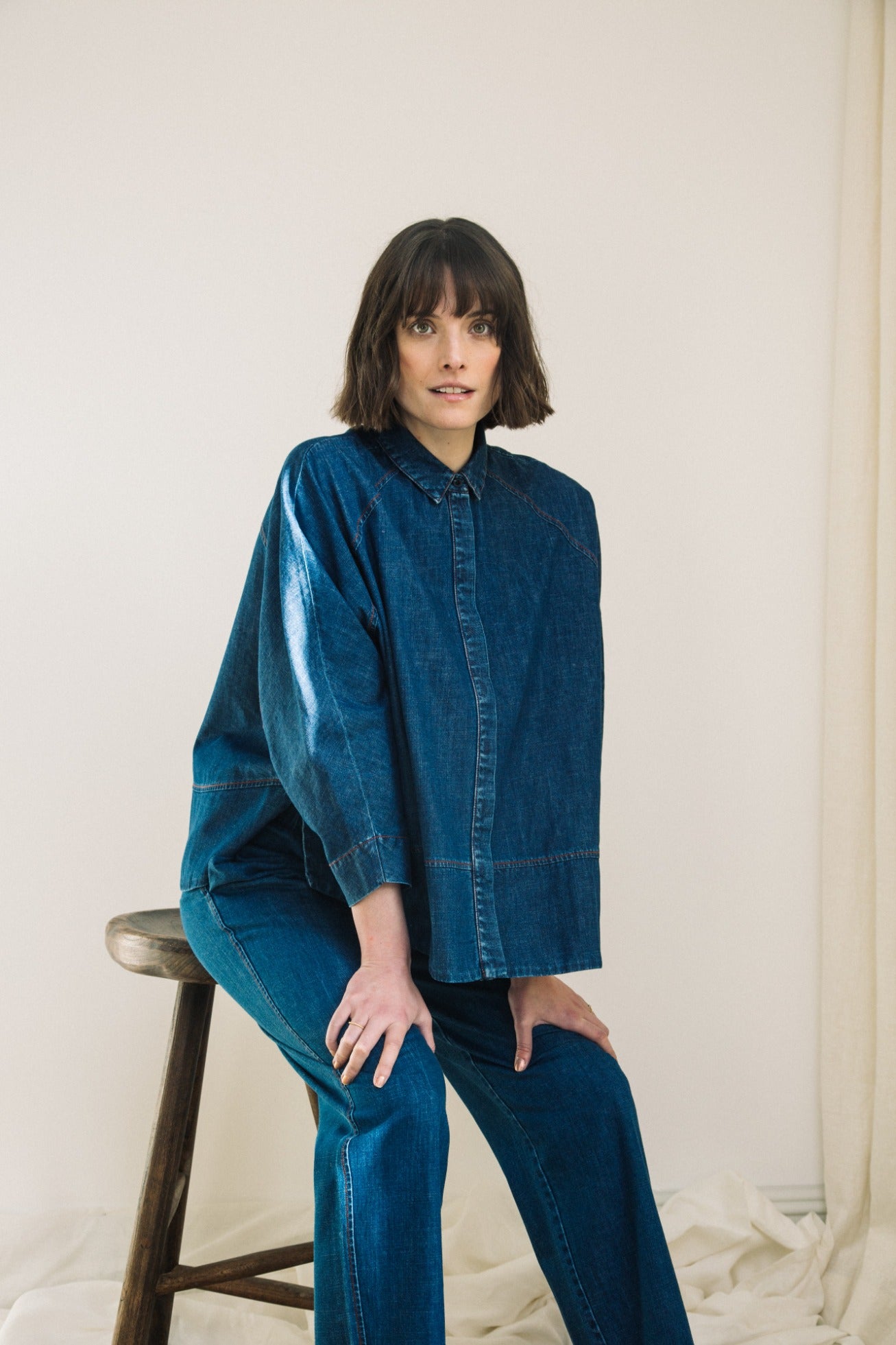 Magnolia-Leigh Organic Cotton Denim Shirt in Mid Blue