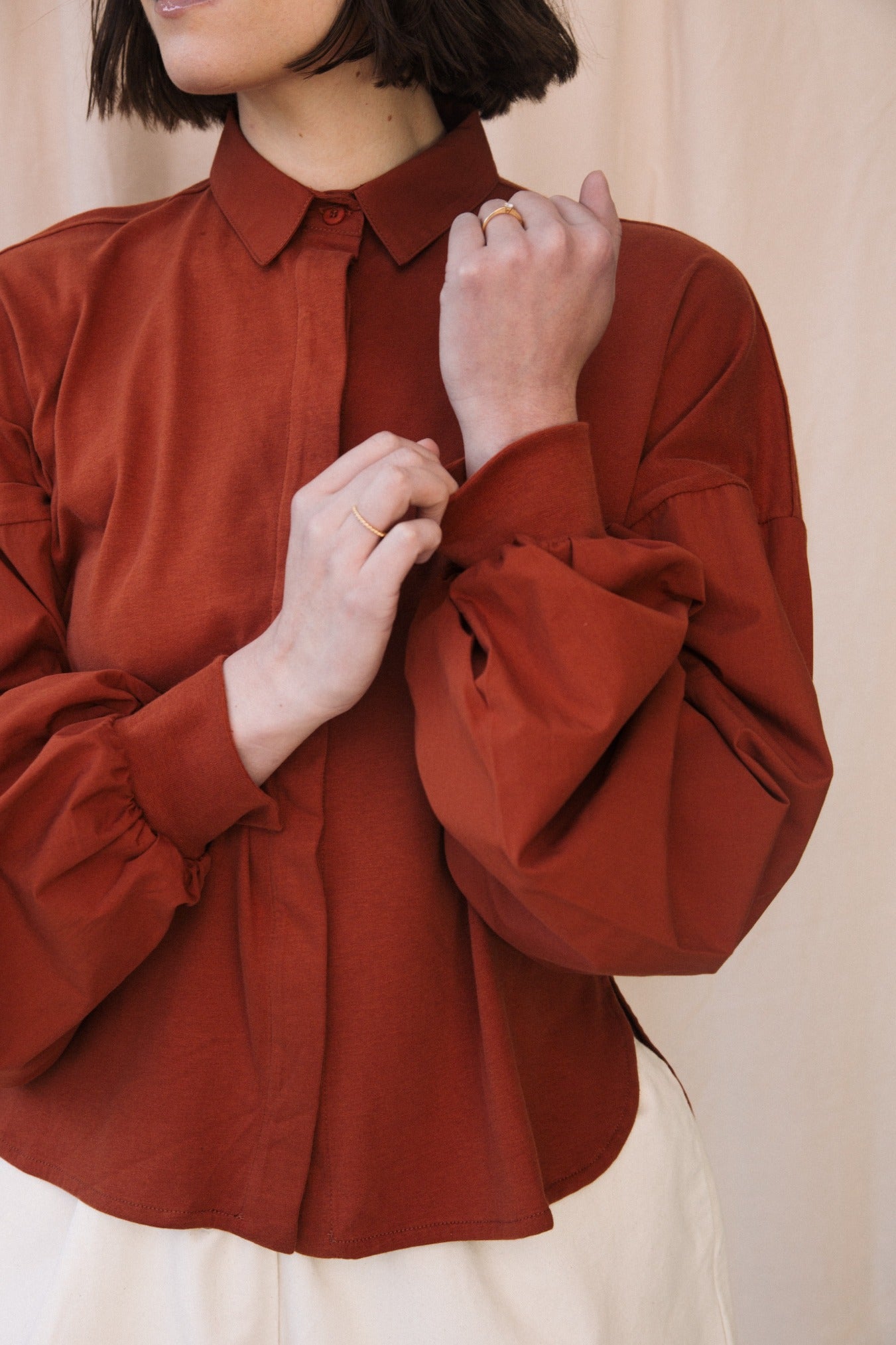 Konara Organic Cotton Jersey and Poplin Shirt in Paprika