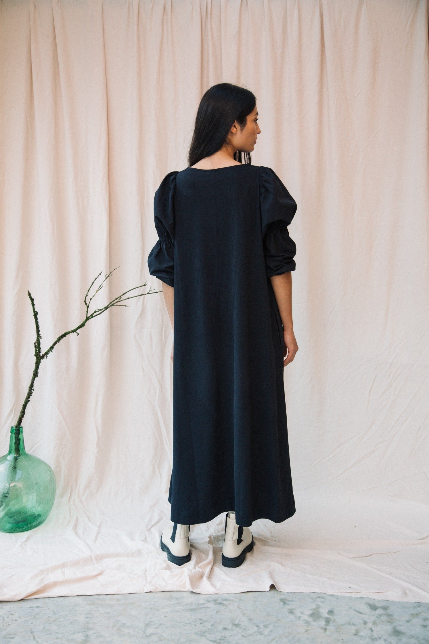 Sora Organic Cotton Jersey and Poplin Dress in Black