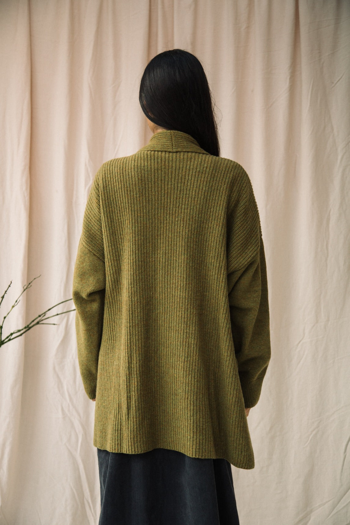 Emi Recycled Wool Cardigan in Olive Marl