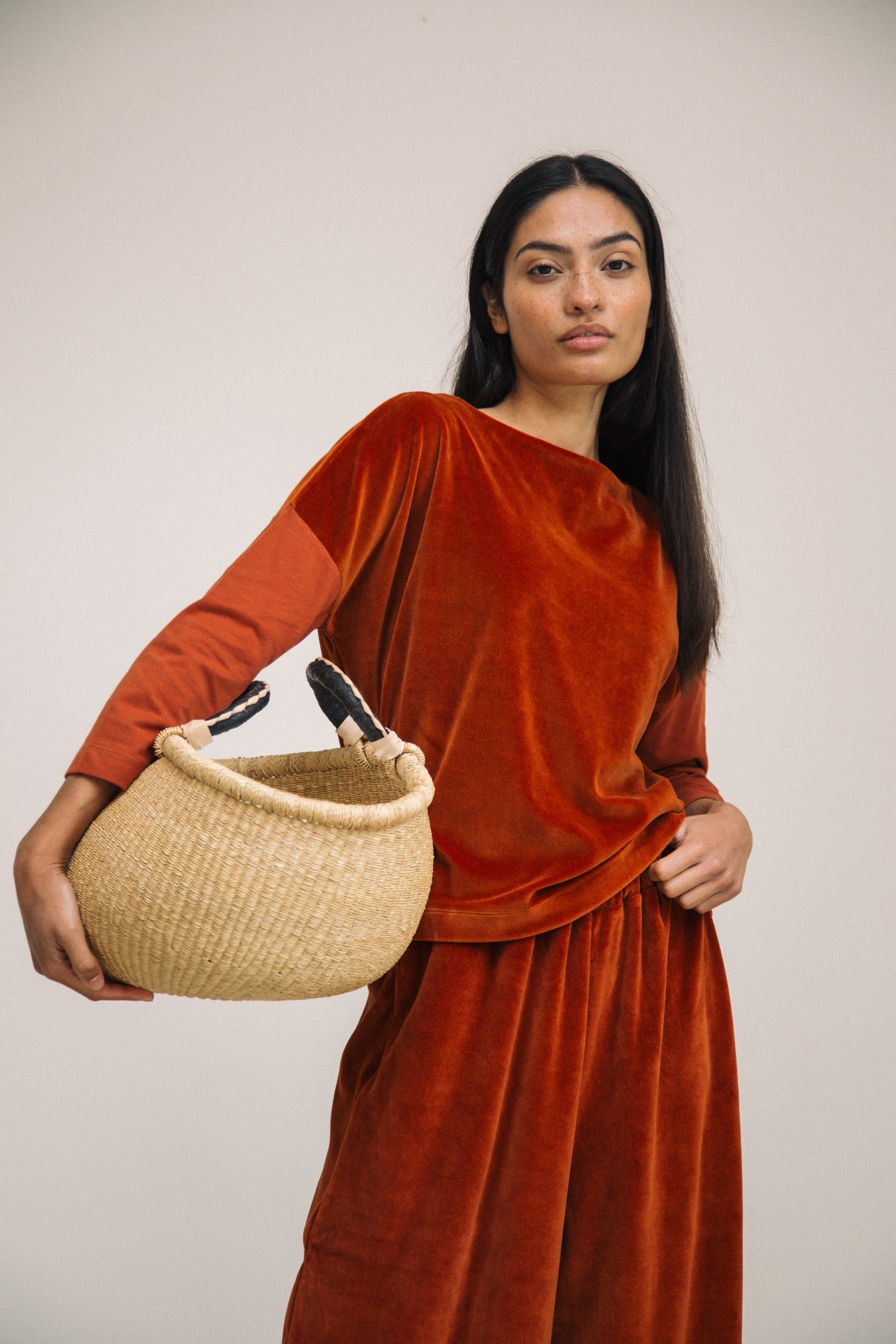 Divya Organic Cotton Velour and Jersey Top in Paprika