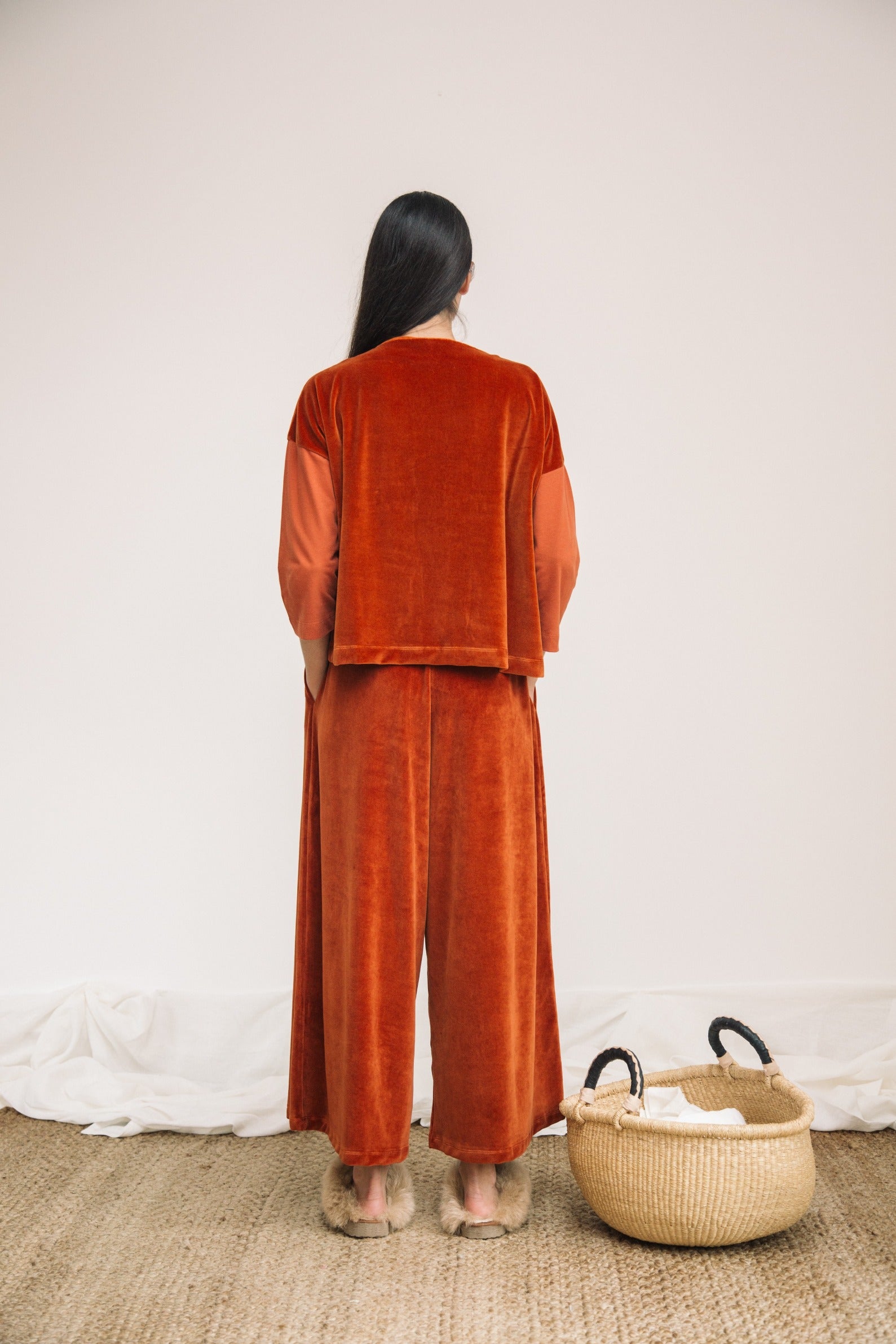 Odette Organic Cotton Velour Trouser in Paprika