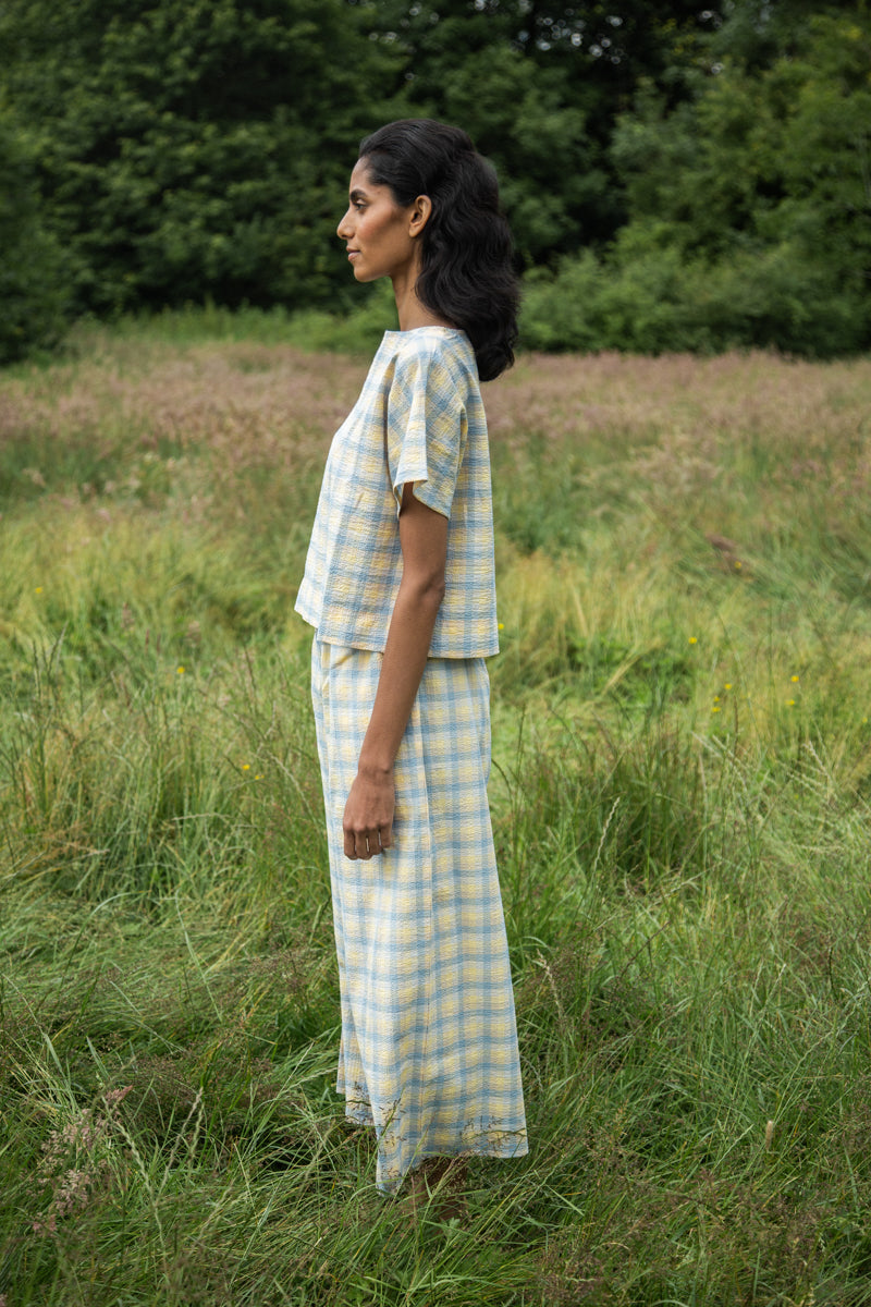 Evora-Cay Organic Cotton Trouser in Pastel Gingham