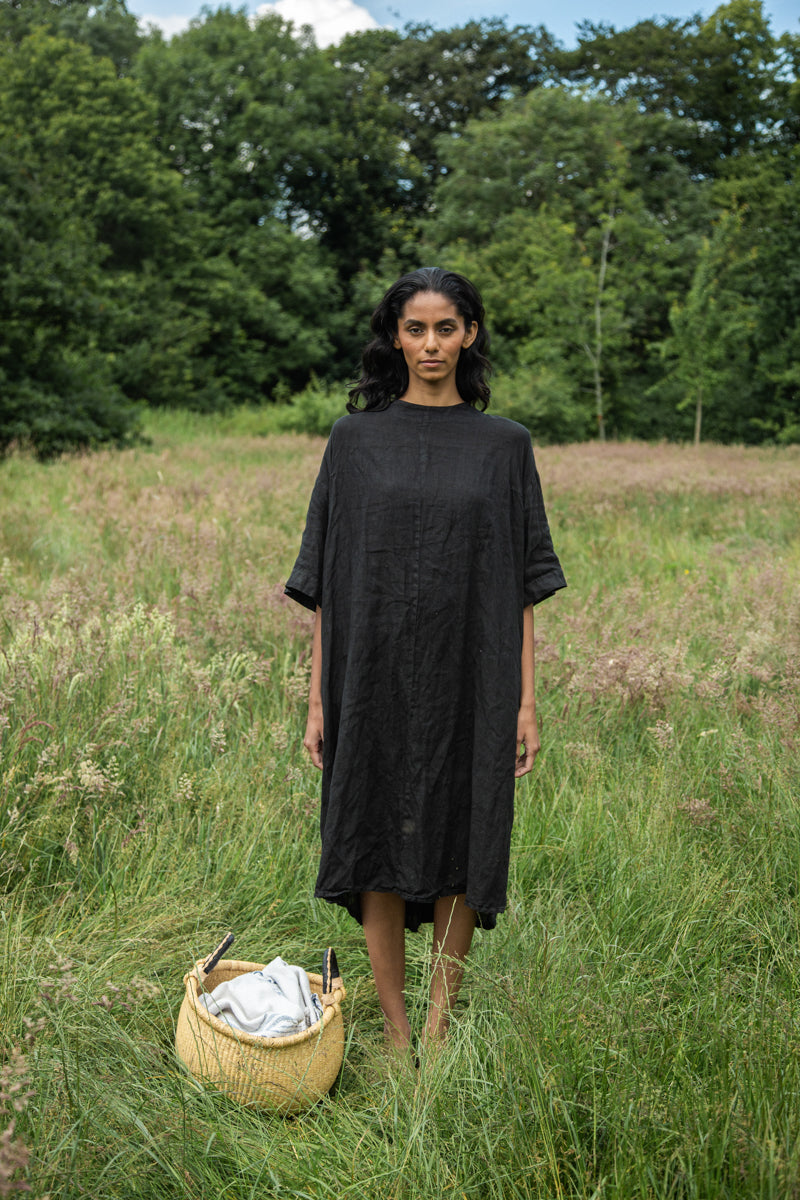 Monique Linen Dress in Black