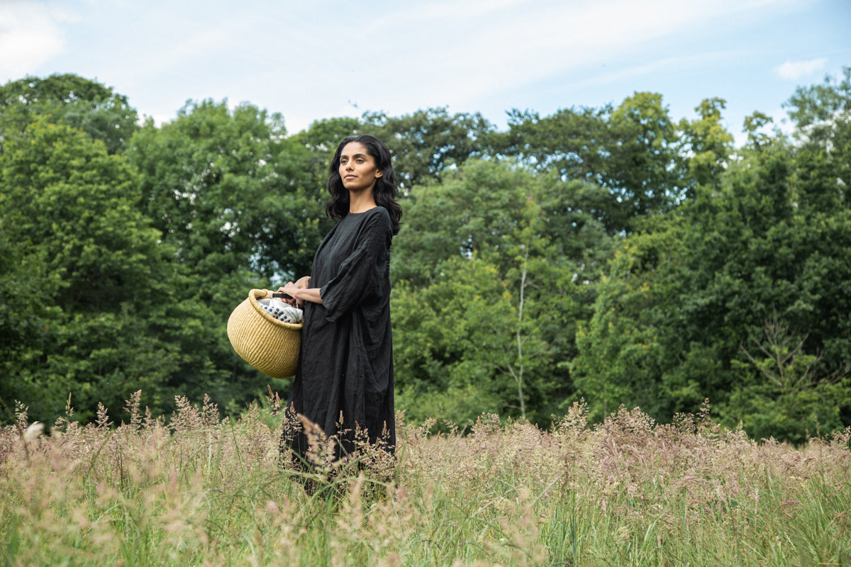 Monique Linen Dress in Black