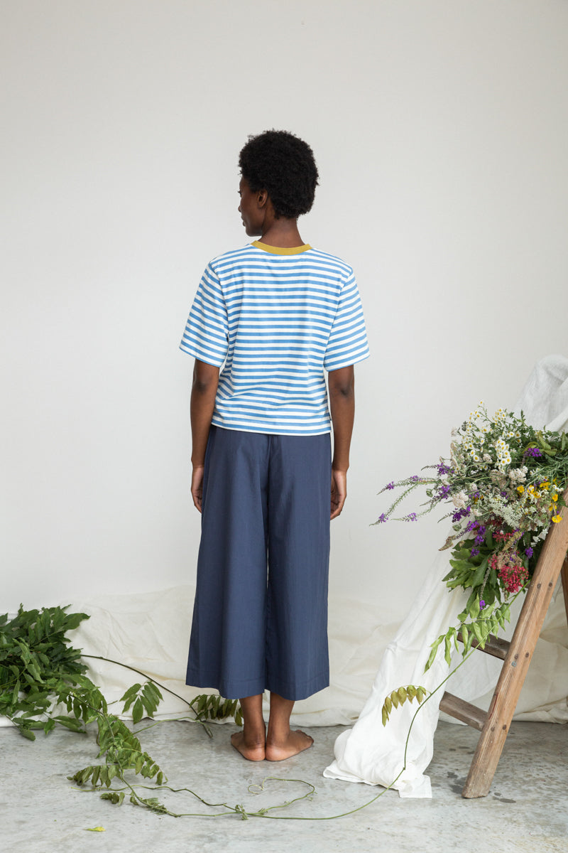 Bay-Sue Organic Cotton Top in Sea Blue and White Stripe