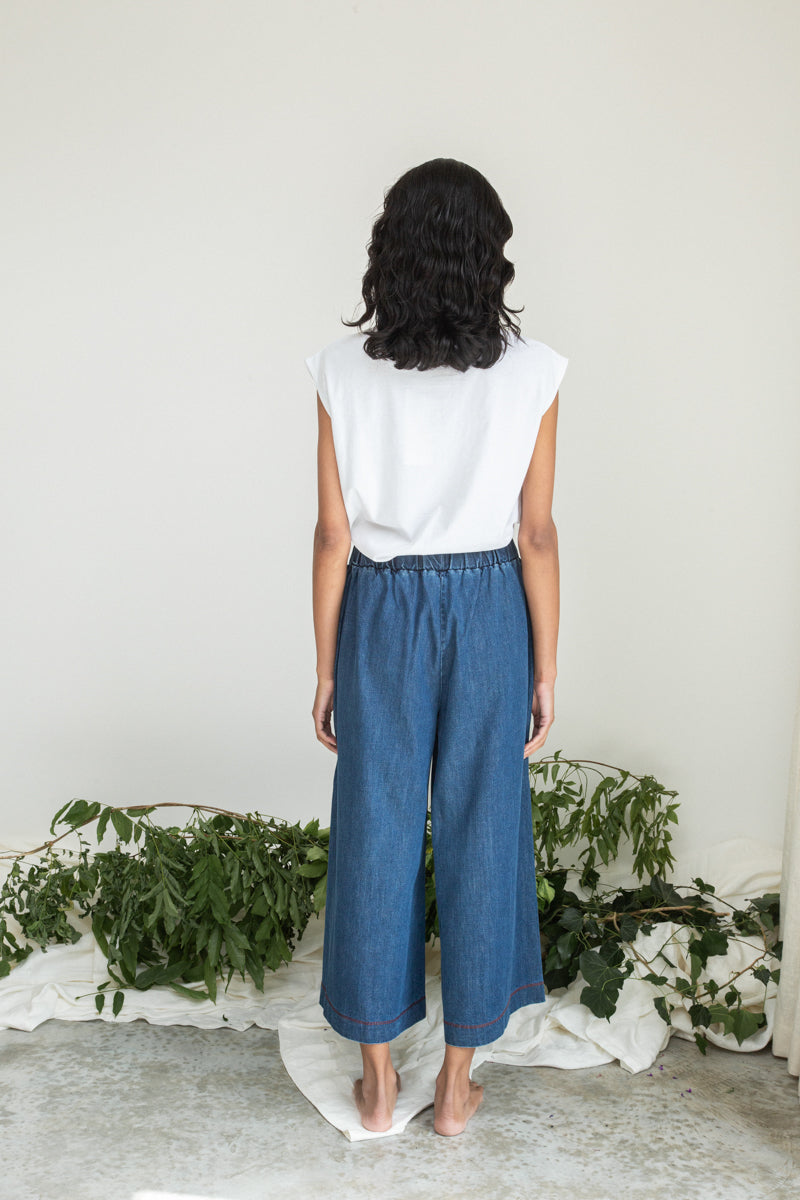 Evora-Leigh Organic Cotton Denim Trouser in Mid Blue