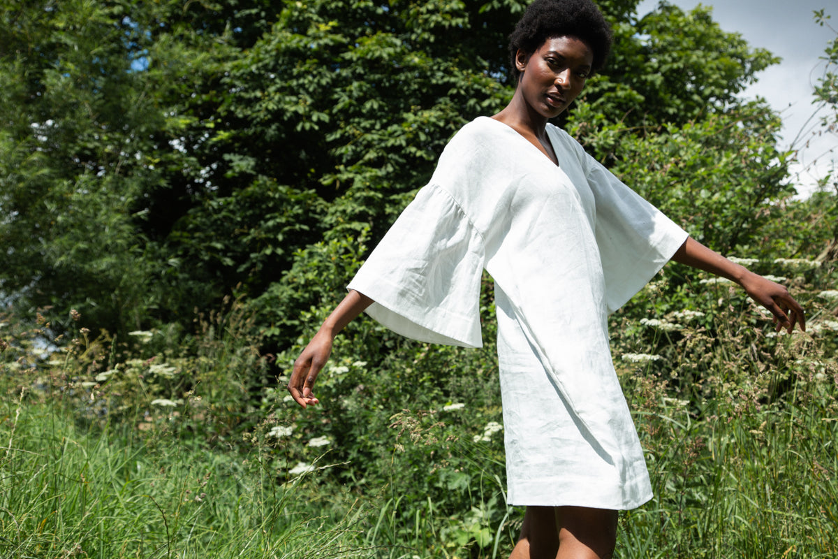 Isolde-May Linen Dress in Snow White