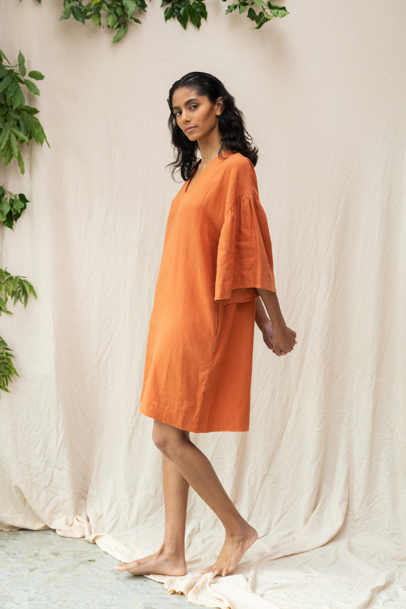 Isolde-May Linen Dress in Terracotta