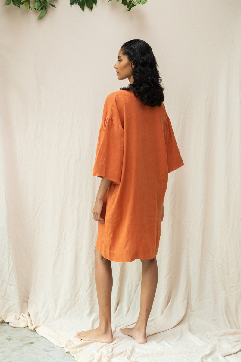 Isolde-May Linen Dress in Terracotta