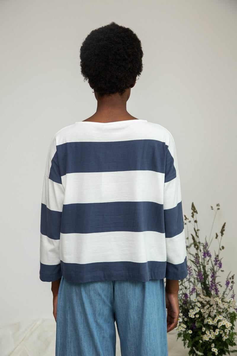 Leia-Sue Organic Cotton Top in Midnight and White Bold Stripe