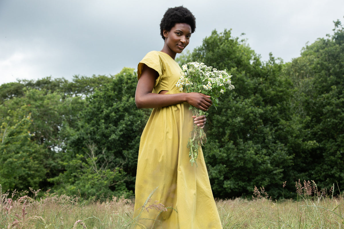 Nathalia Organic Cotton Dress in Bright Olive