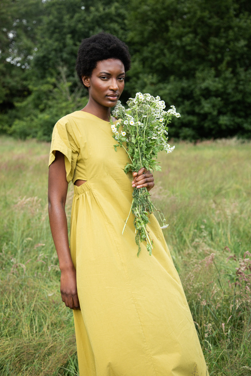 Nathalia Organic Cotton Dress in Bright Olive