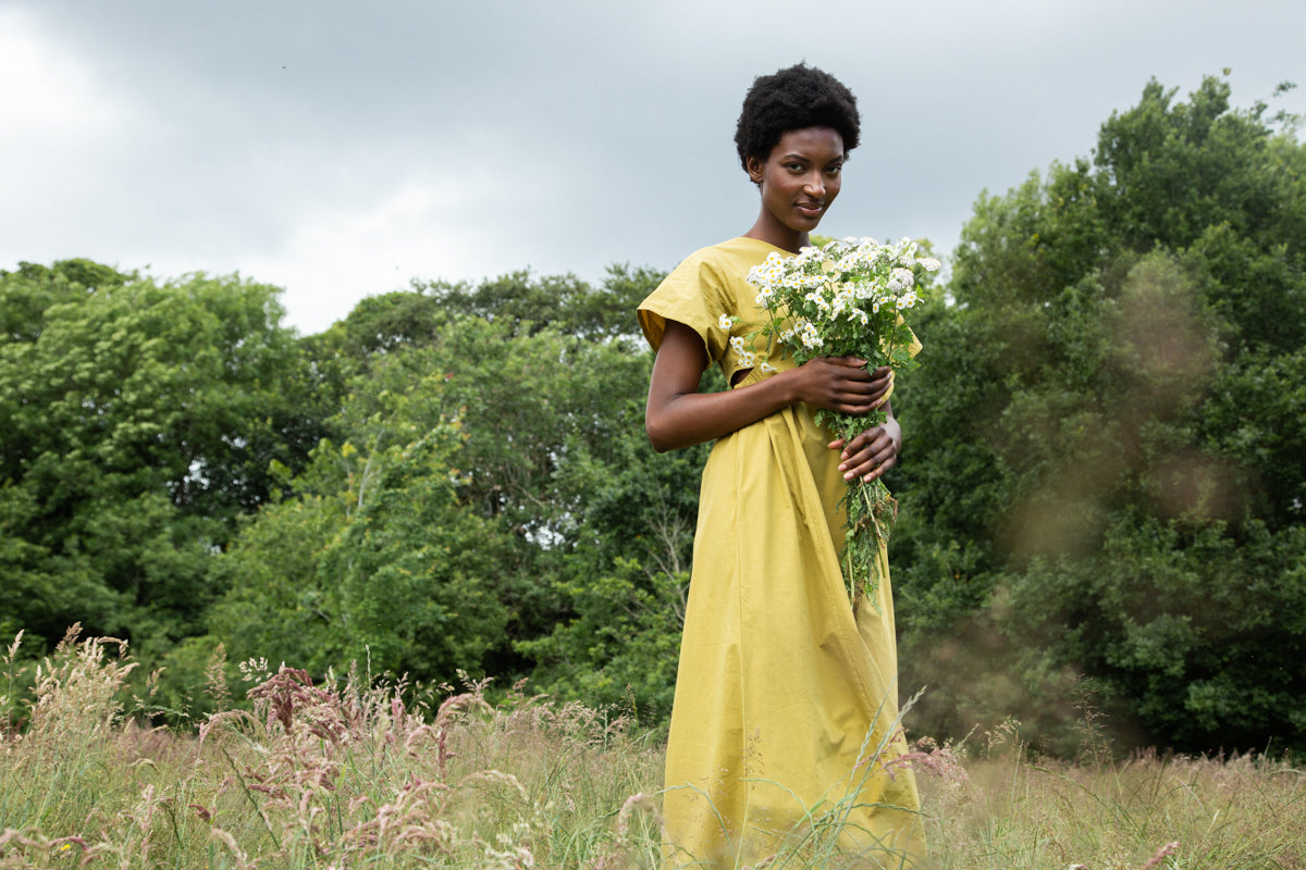 Nathalia Organic Cotton Dress in Bright Olive