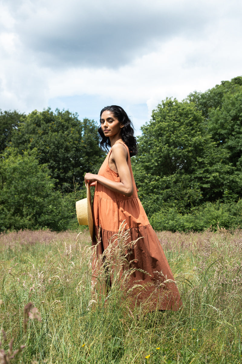 Noelle Organic Cotton Dress in Terracotta and Russet