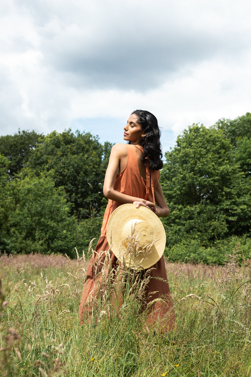 Noelle Organic Cotton Dress in Terracotta and Russet