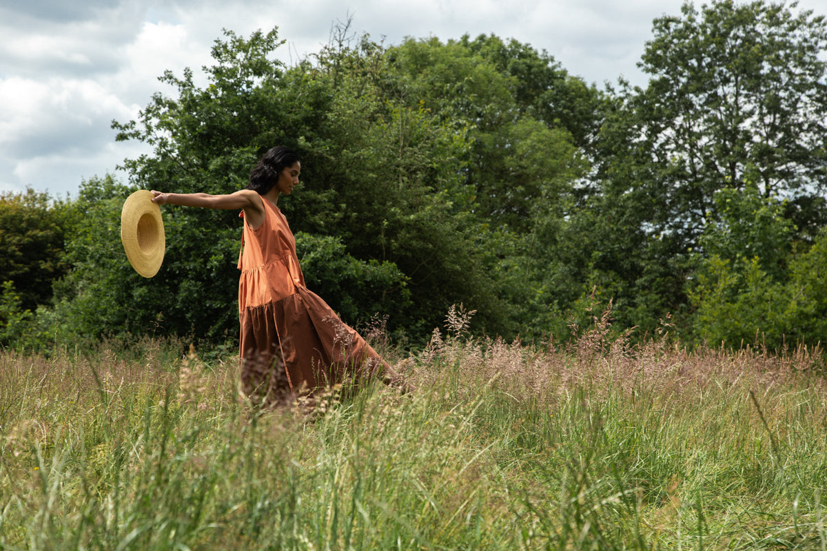 Noelle Organic Cotton Dress in Terracotta and Russet