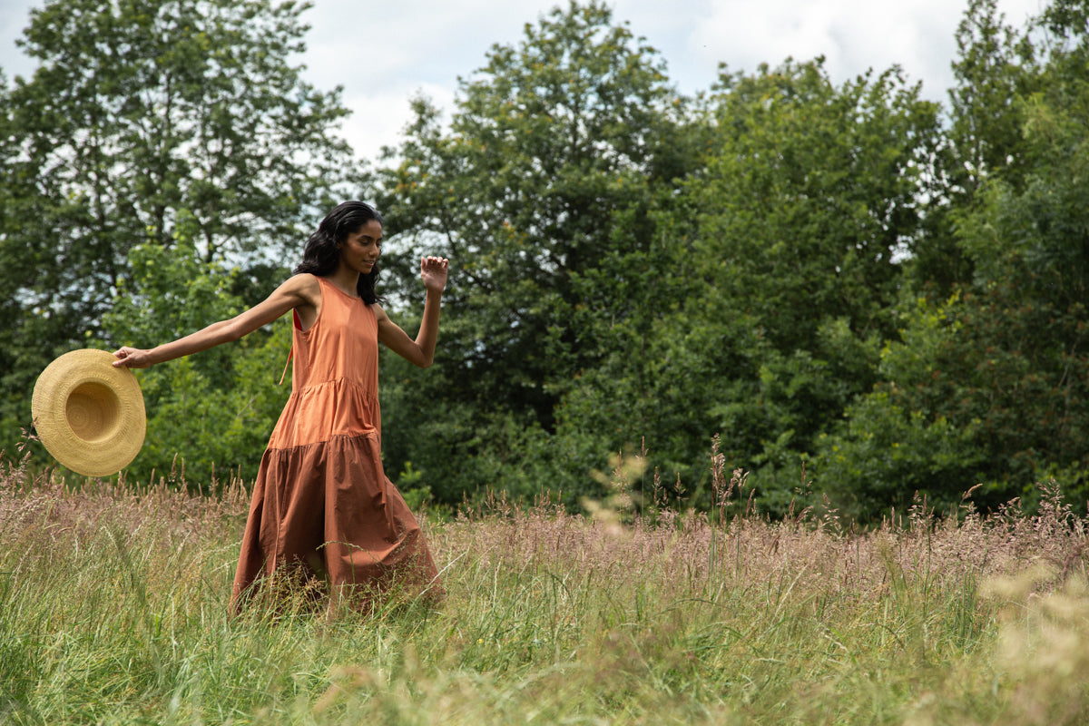 Noelle Organic Cotton Dress in Terracotta and Russet