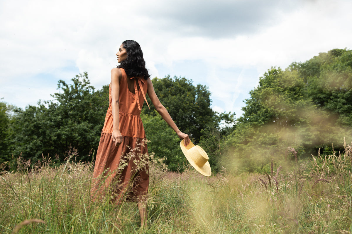 Noelle Organic Cotton Dress in Terracotta and Russet