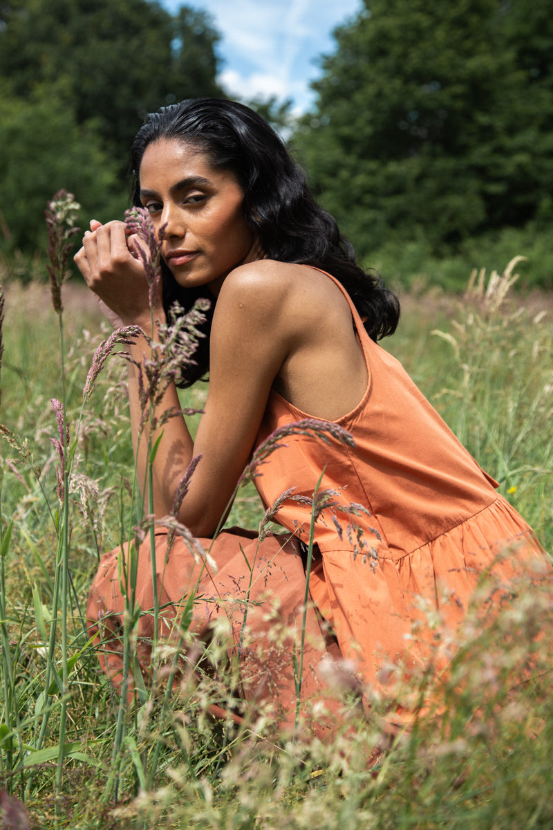 Noelle Organic Cotton Dress in Terracotta and Russet