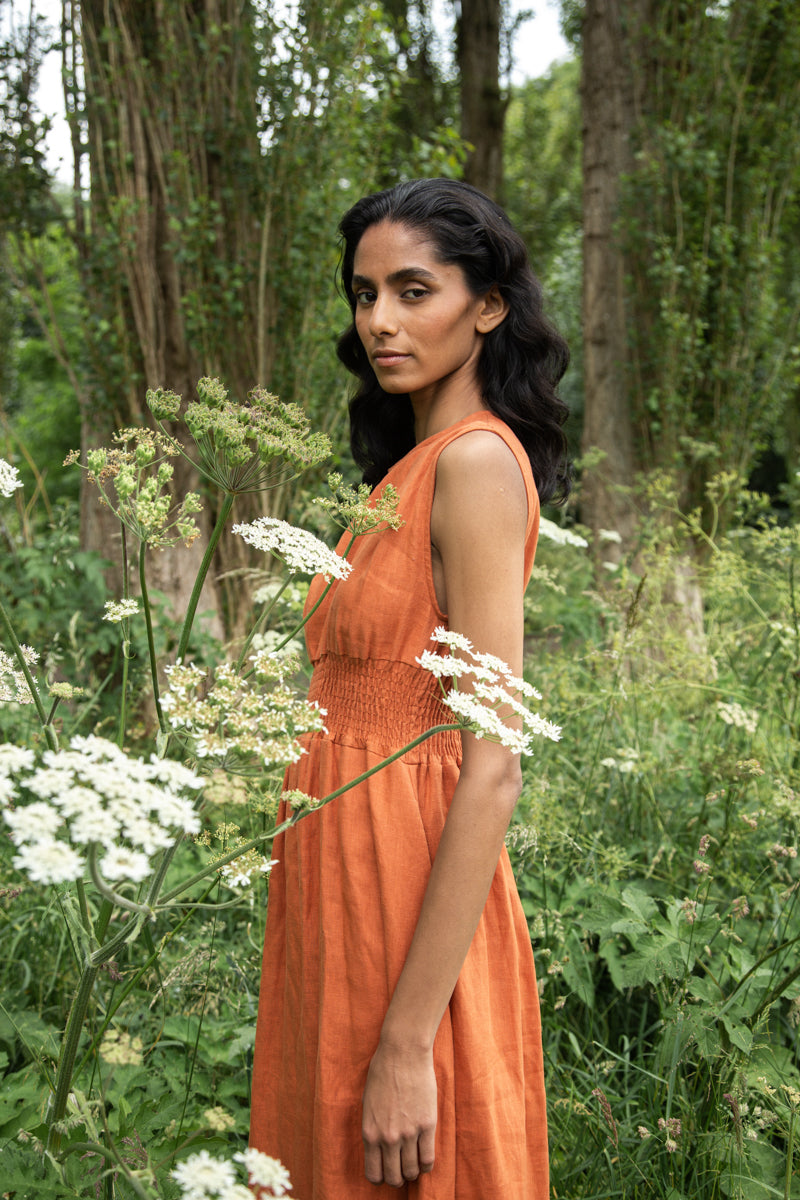 Ottillie-May Linen Dress in Terracotta