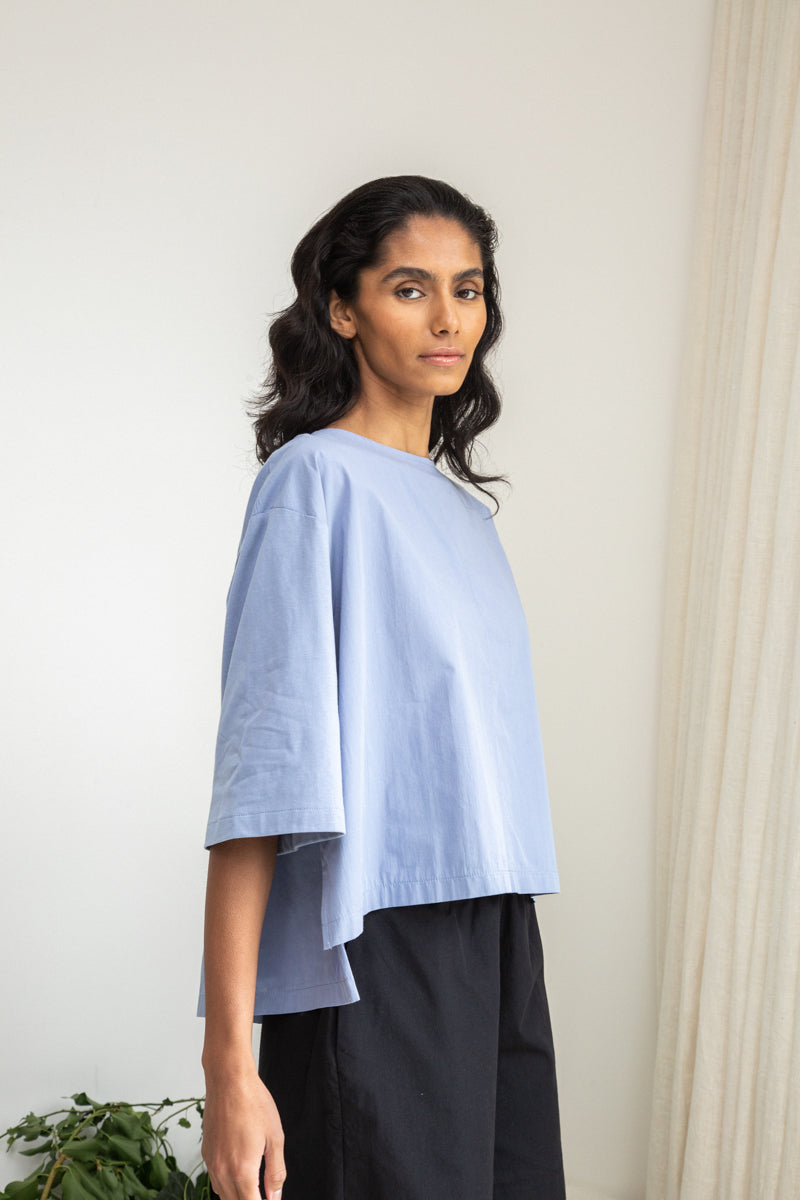 Shay Organic Cotton Top in Washed Blue