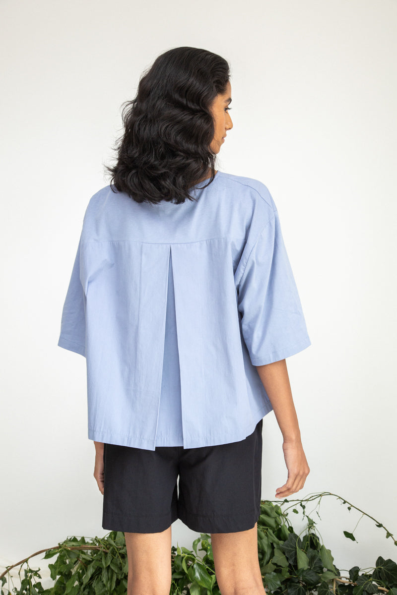 Shay Organic Cotton Top in Washed Blue