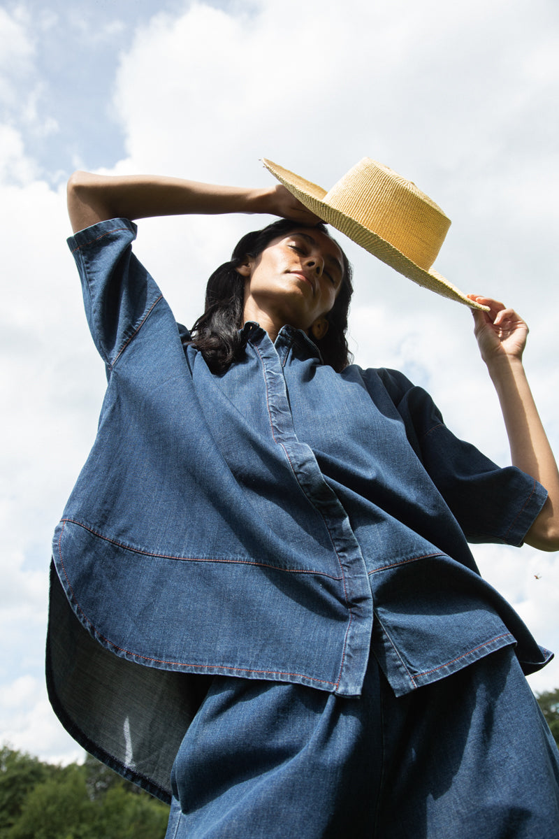 Lissie-Leigh Organic Cotton Denim Shirt in Mid Blue