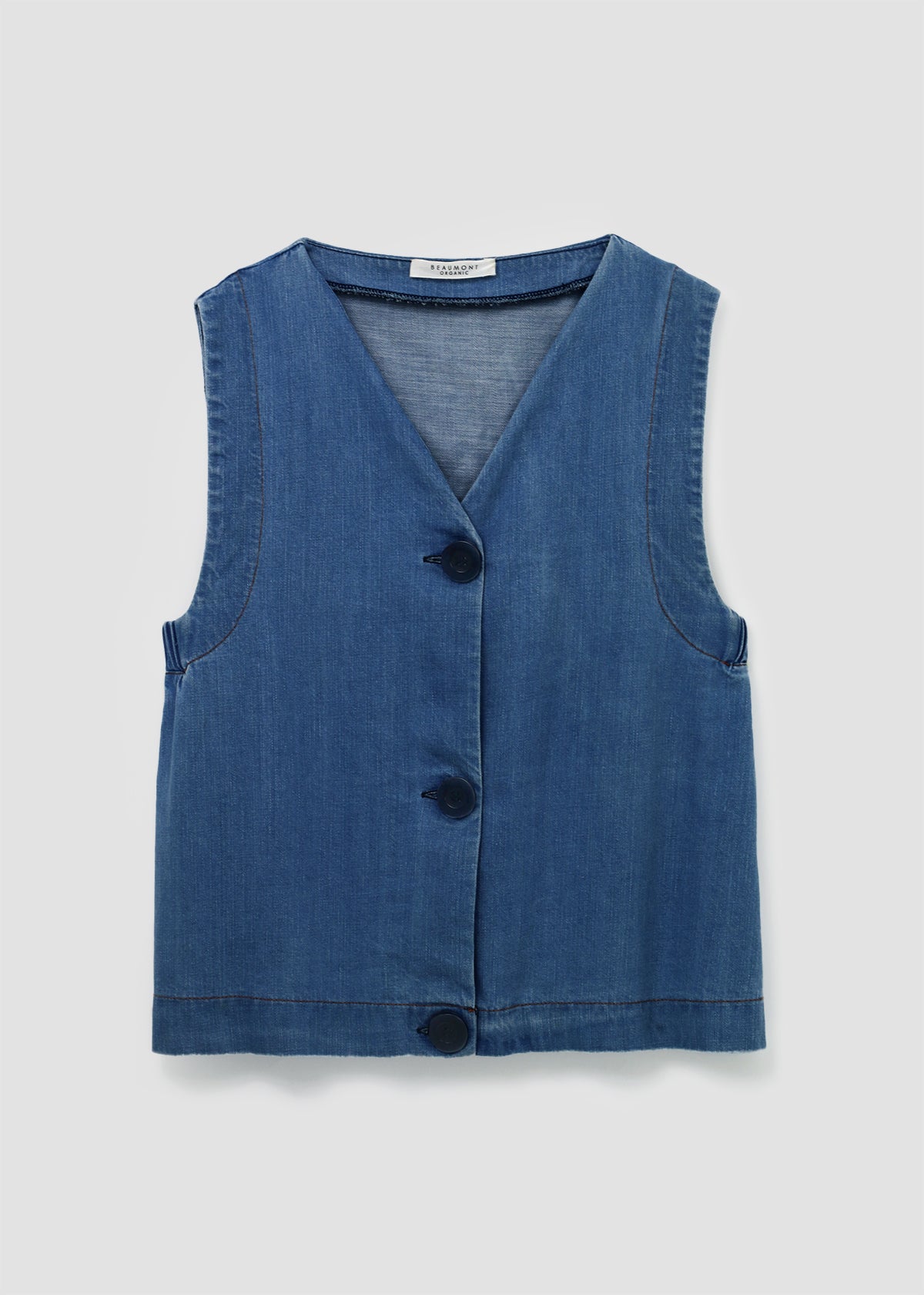 Jovie-Leigh Organic Cotton Denim Vest in Mid Blue