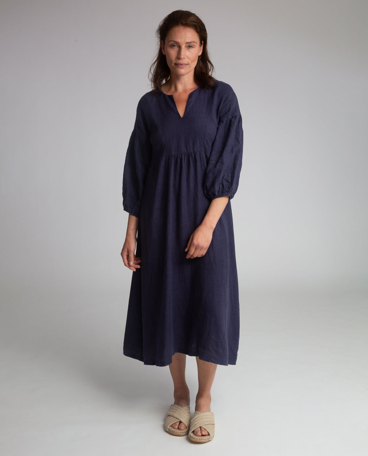 Andreia-May Linen Dress In Navy | Beaumont Organic